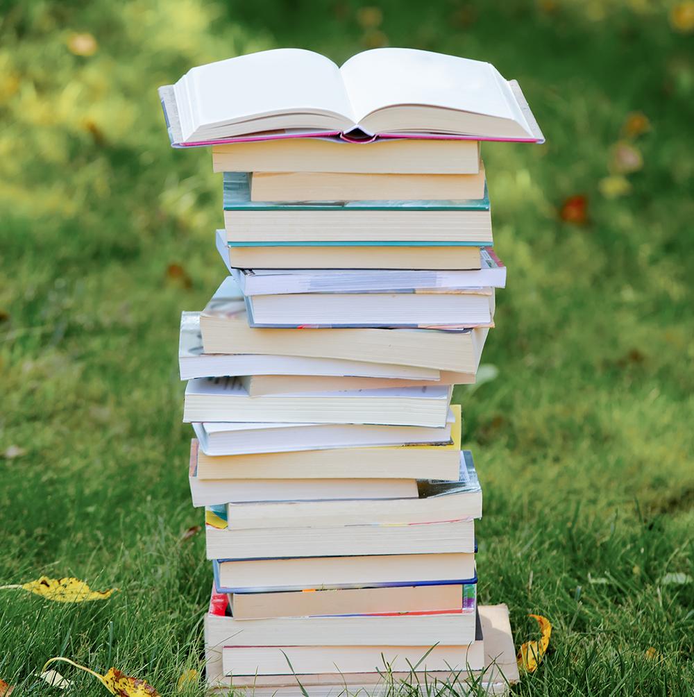 Stack of books in the summer